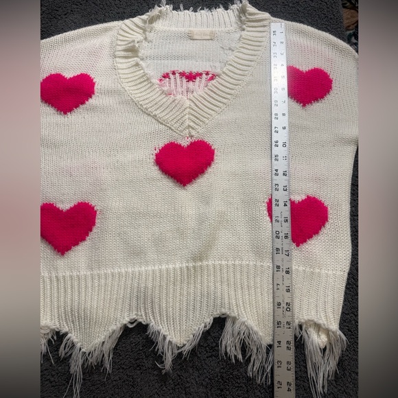 Altar'd State Women's White Sweater with Pink Hearts- Size S - Picture 5 of 5